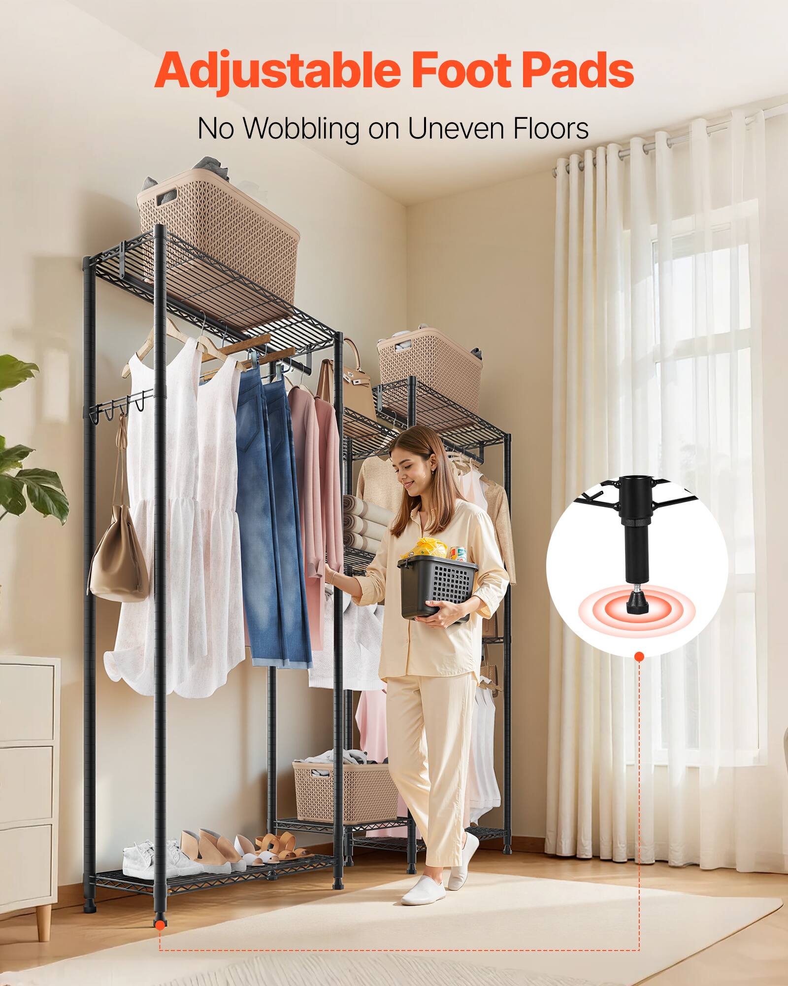 Adjustable Foot Pads  
No Wobbling on Uneven Floors