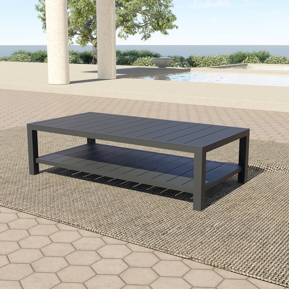 Alt View 4. New Classic Furniture - Bungalow Metal Patio Coffee Table in Gray - Gray.