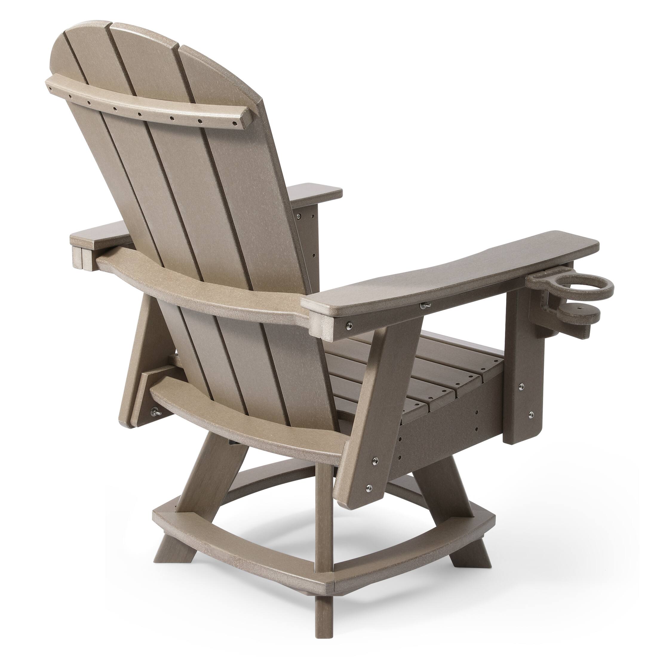 Back. WestinTrends - WestinTrends Malibu Outdoor HDPE Swivel Adirondack Patio Dining Chair With Cup Holder - Weathered Wood.