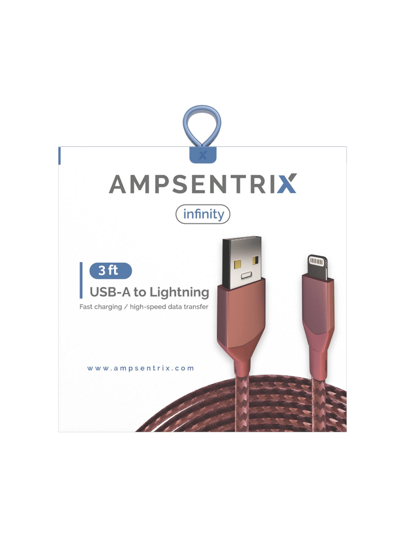 X AMPSENTRIX infinity 3 ft USB-A to Lightning Fast charging / high-speed data transfer www.ampsentrix.com