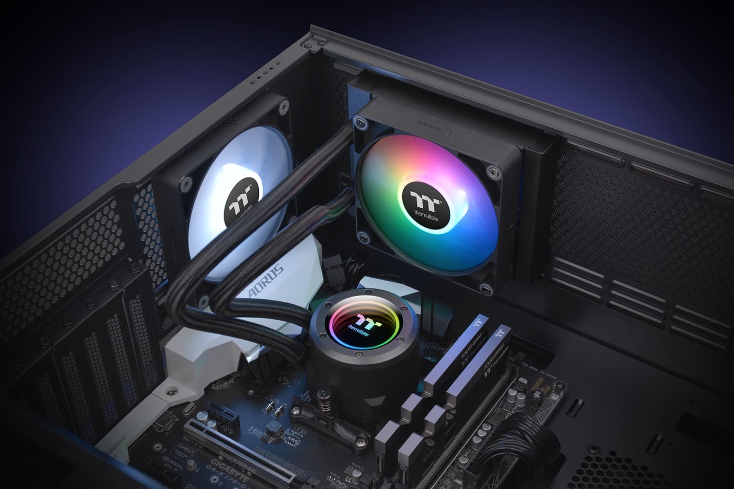 Alt View 14. Thermaltake - TH120 ARGB Sync V2 120mm Radiator AIO CPU Liquid Cooler with Mirror Rotating Cap Design - Black.
