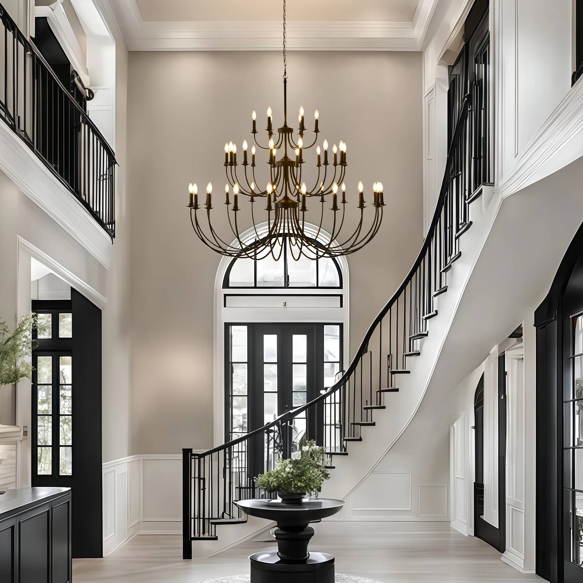 Left. RYHNUYNE - 40 Lights Black Chandelier, 3-Tier Farmhouse Chandeliers for Dining Room, Large Industrial Candle Pendant Light Fixtures - Black.