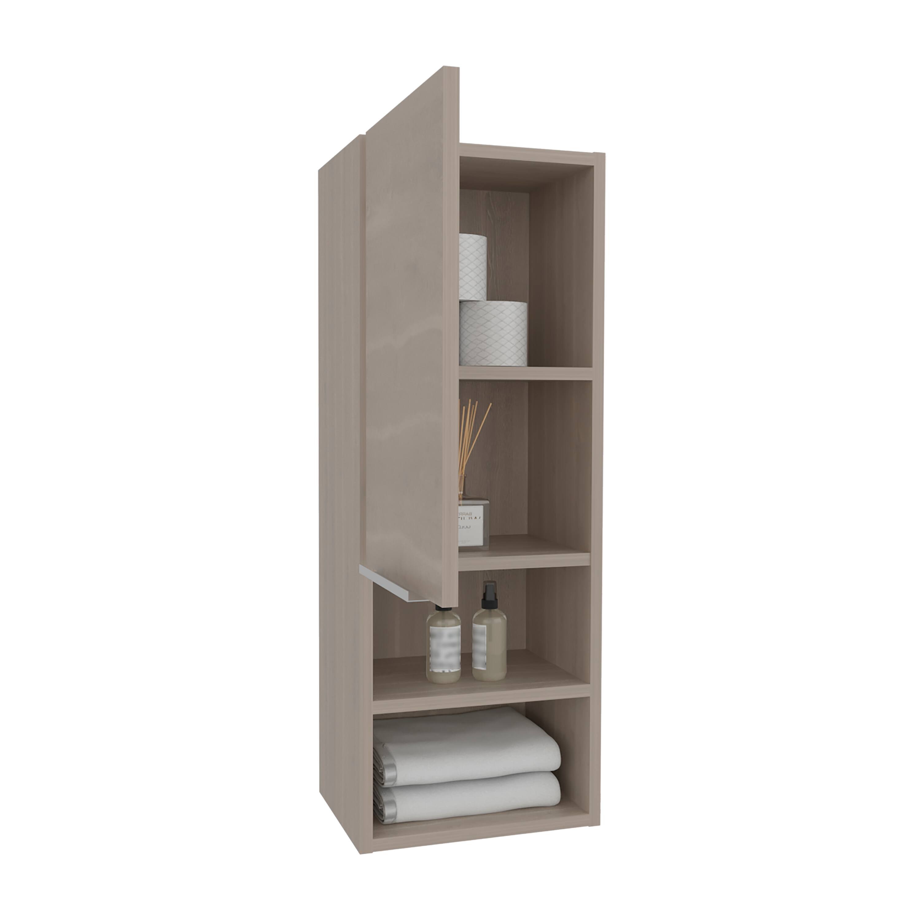 Alt View 1. TuHome - Mila Bathroom Cabinet, Two Interior Shelves, Two External Shelves, Single Door Cabinet - Light Gray.