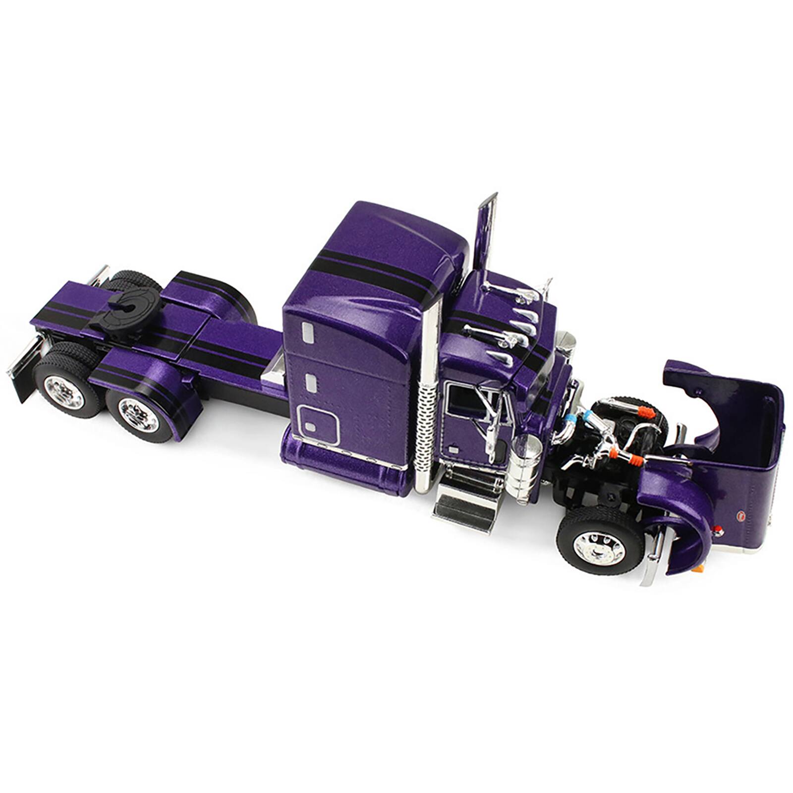 Alt View 2. First Gear - Peterbilt 379 w/63" Mid-Roof Sleeper & Polar Deep Drop Trailer Wild Orchid Purple w/Black 1/64 by DCP/First Gear.