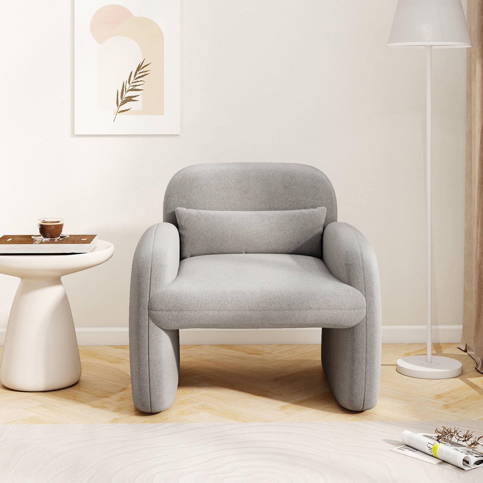Alt View 4. Gymax - Gymax 2PCS Modern Accent Chair Sherpa Fabric Upholstered Armchair w/ Waist Pillow Grey - Grey.