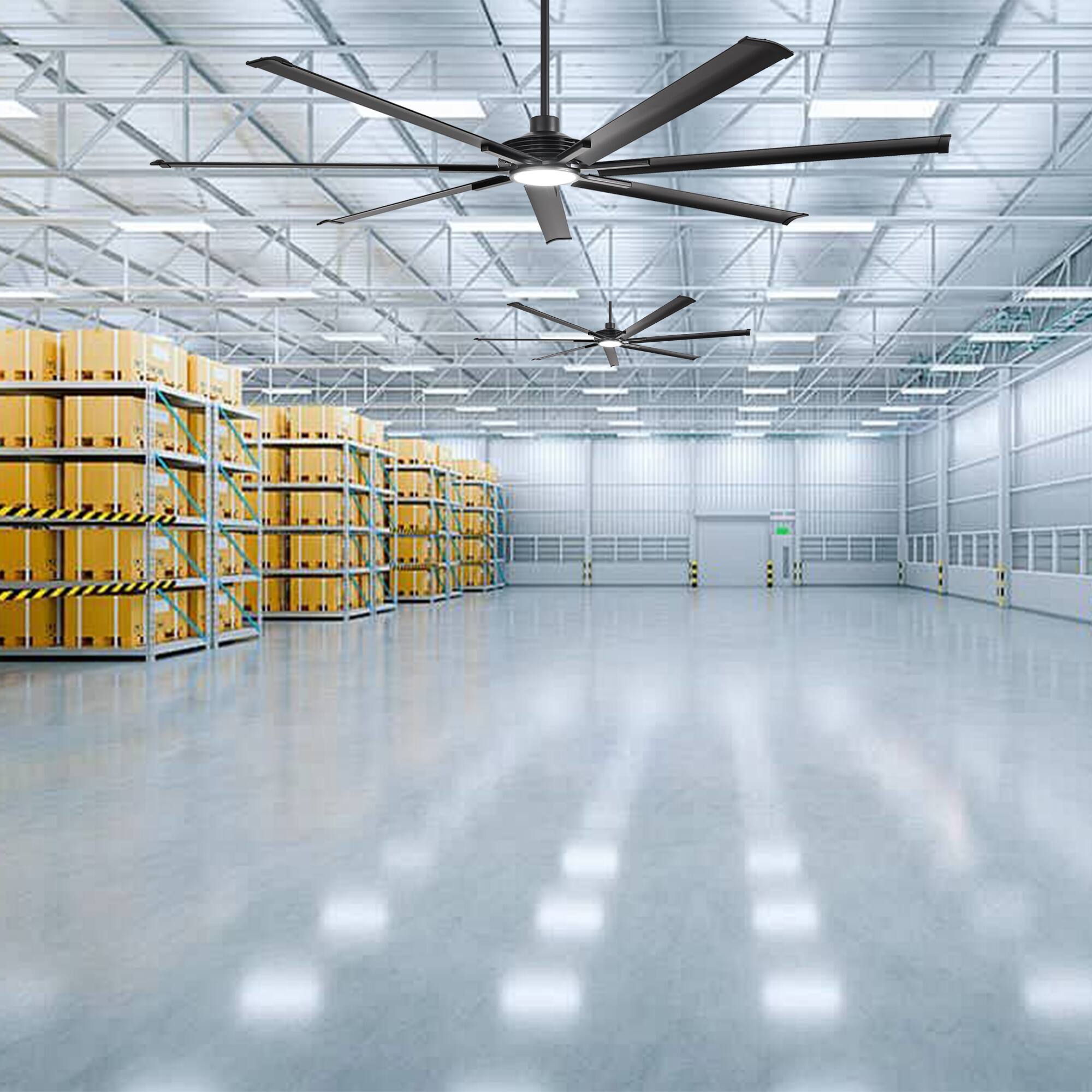 Alt View 2. Parrot Uncle - 100-inch Indoor/Outdoor Industrial Integrated LED Large Ceiling Fan with Light and 7 Aluminum Blades - Black.