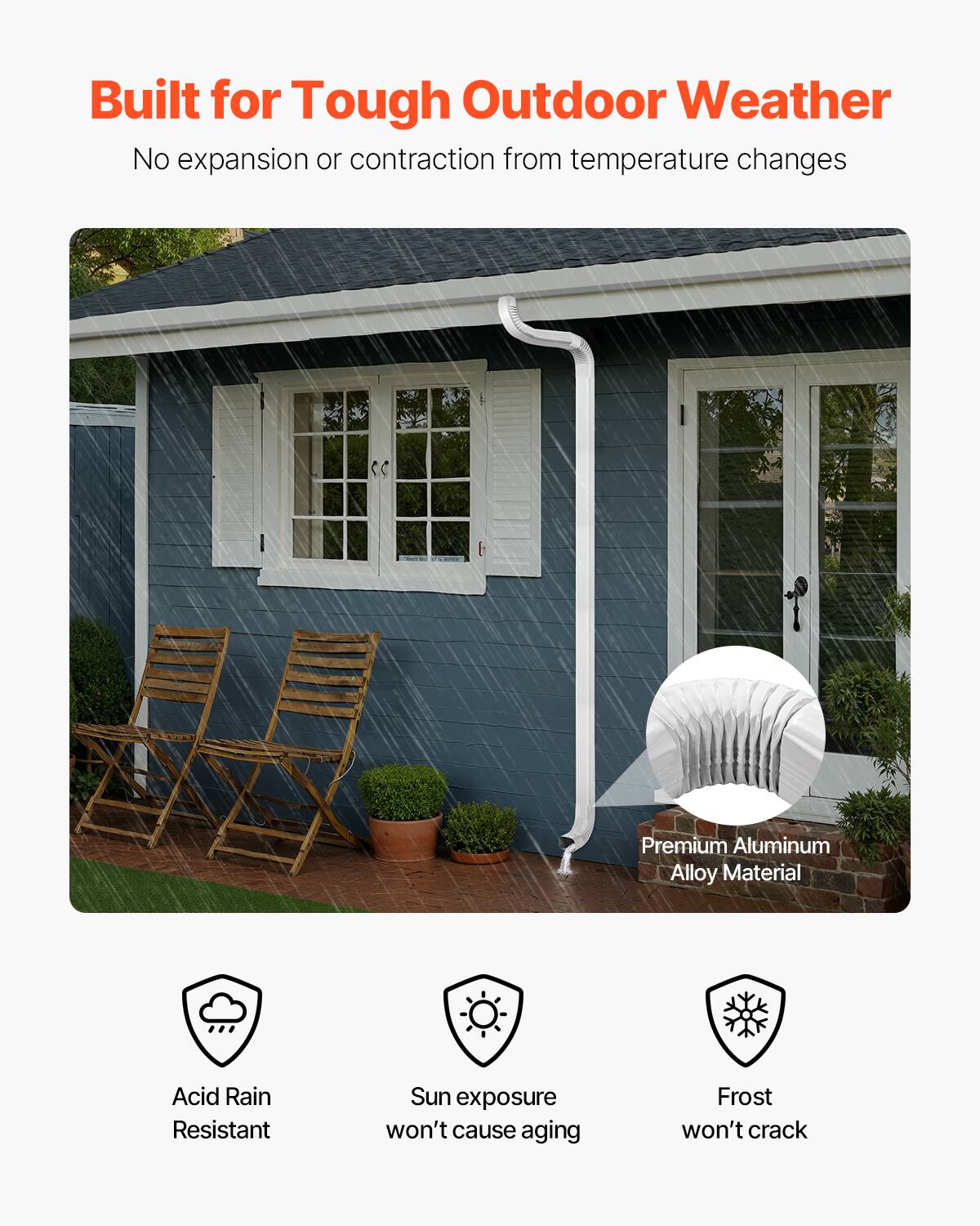 Built for Tough Outdoor Weather
No expansion or contraction from temperature changes
Premium Aluminum Alloy Material
Acid Rain Resistant
Sun exposure won't cause aging
Frost won't crack