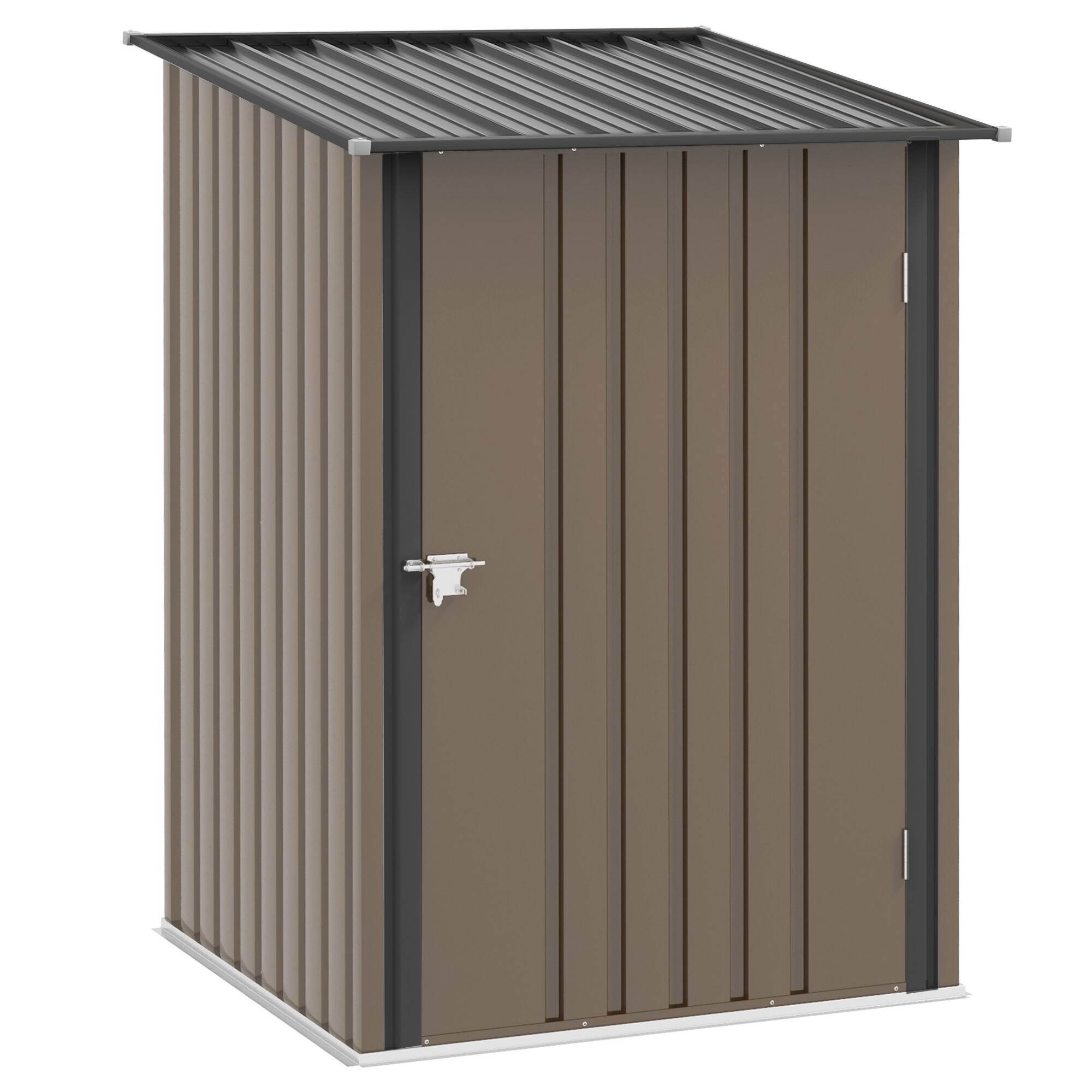 Front. Outsunny - 3.3' x 3.4' Outdoor Storage Shed, Metal Garden Tool House with Sloping Roof and Lockable Door for Backyard, Bike, Patio.