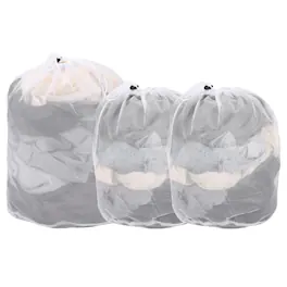 Unique Bargains - Practical 3pcs Mesh Laundry Bag Thin Drawstring Net with M L Sizes for Washing Machine and Home Travel Storage - White