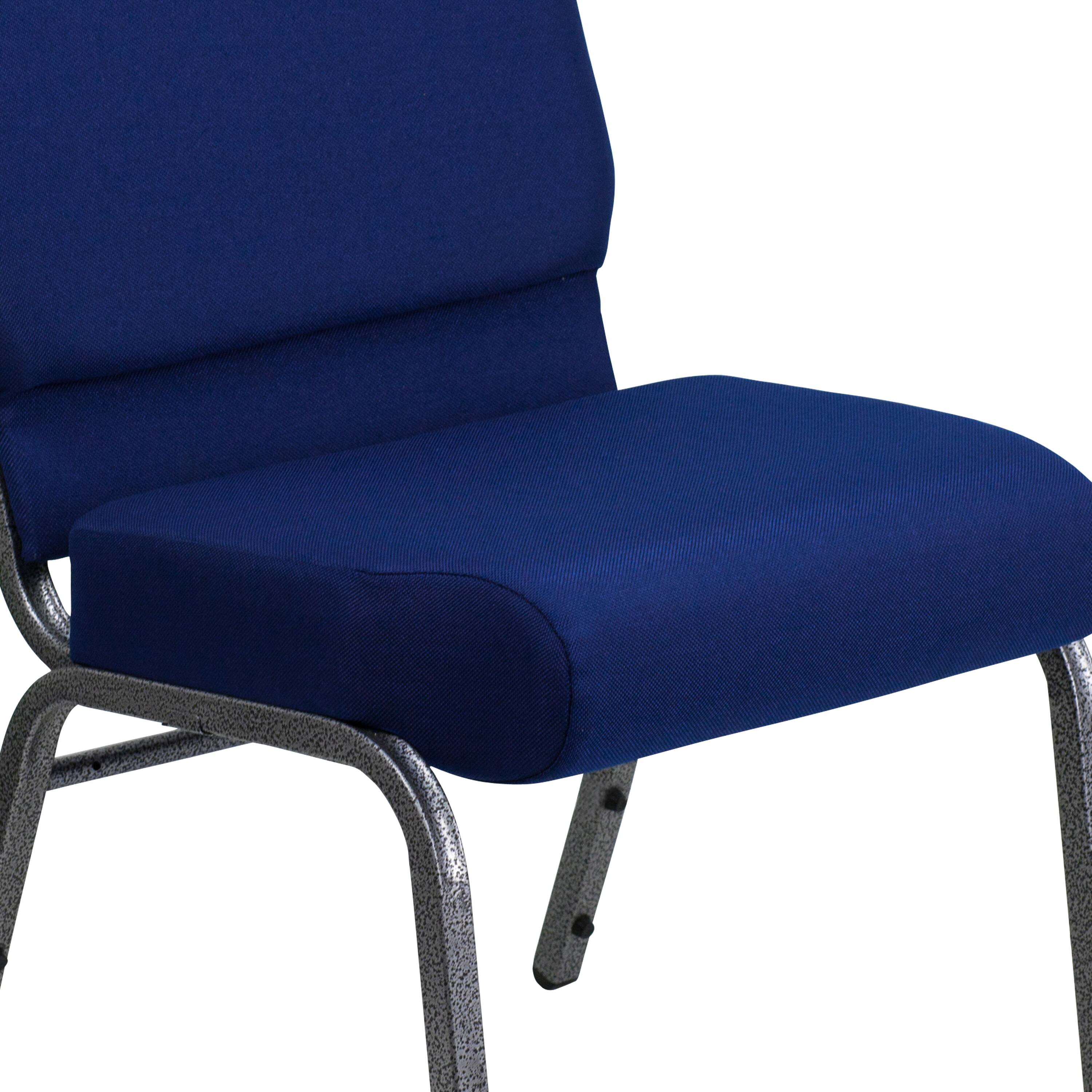 Alt View 10. Emma + Oliver - 4 Pack 21''W Stacking Church Chair - Navy Blue Fabric/Silver Vein Frame.