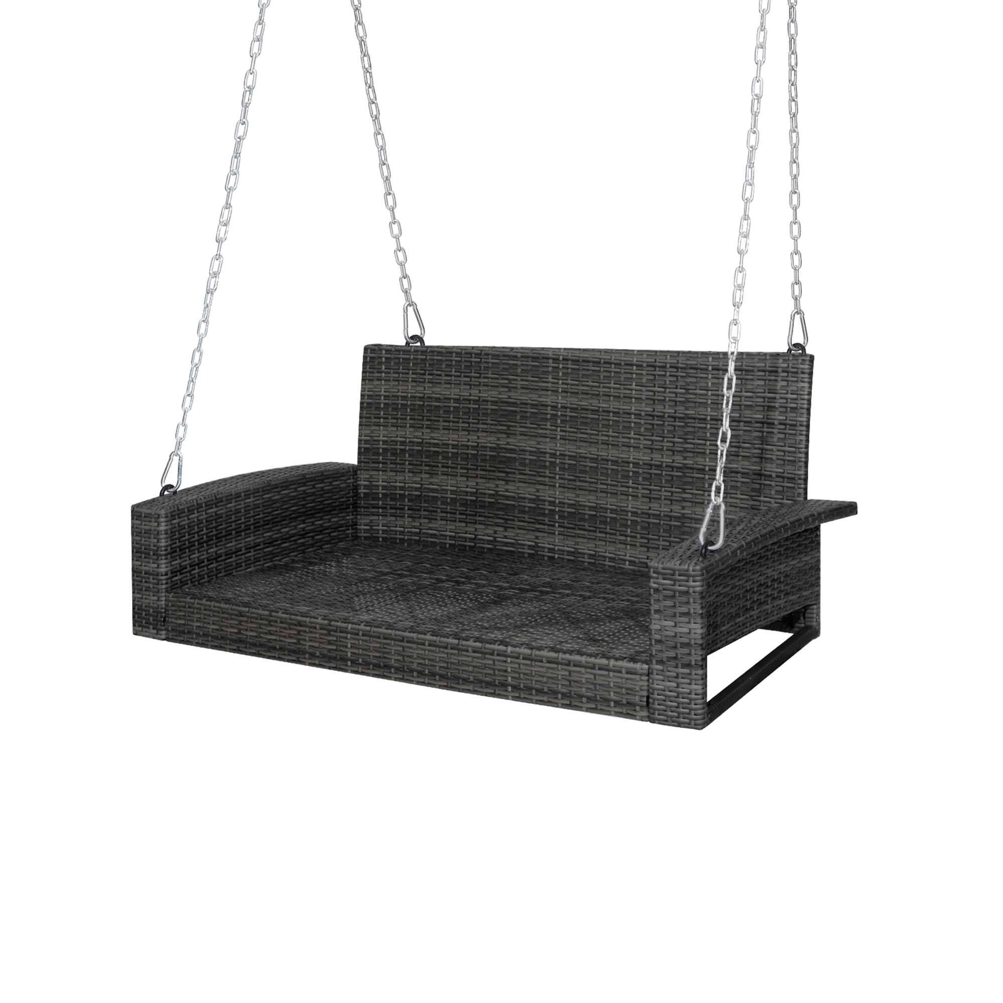 Alt View 9. Gymax - Gymax 2-Person Patio Hanging Porch Swing Rattan 800LBS Swing Bench w/ Off White Cushions - Off White.