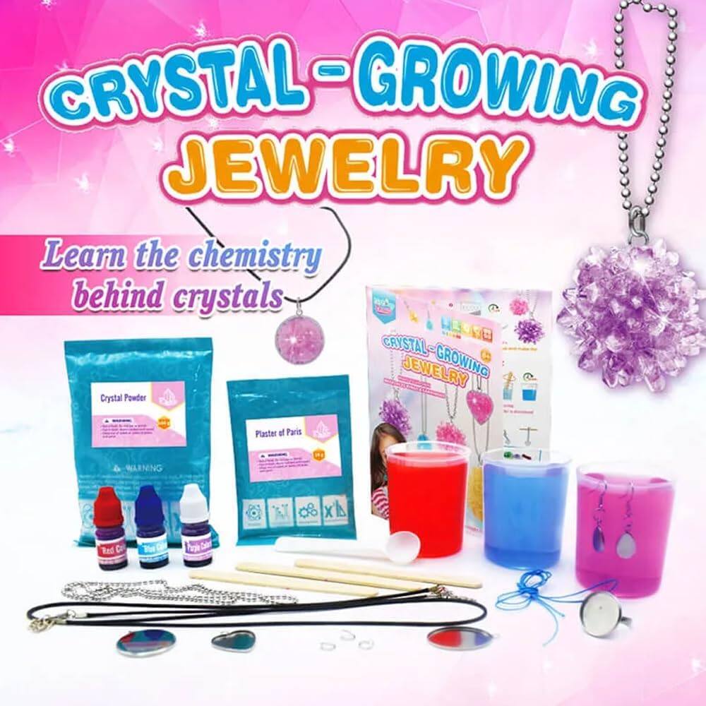 CRYSTAL-GROWING JEWELRY Learn the chemistry behind crystals CRYSTAL JEWELRY GROWING L Crystal Powder Plaster of Paris 4 WARNING X Red Cal Th Fape Caer
