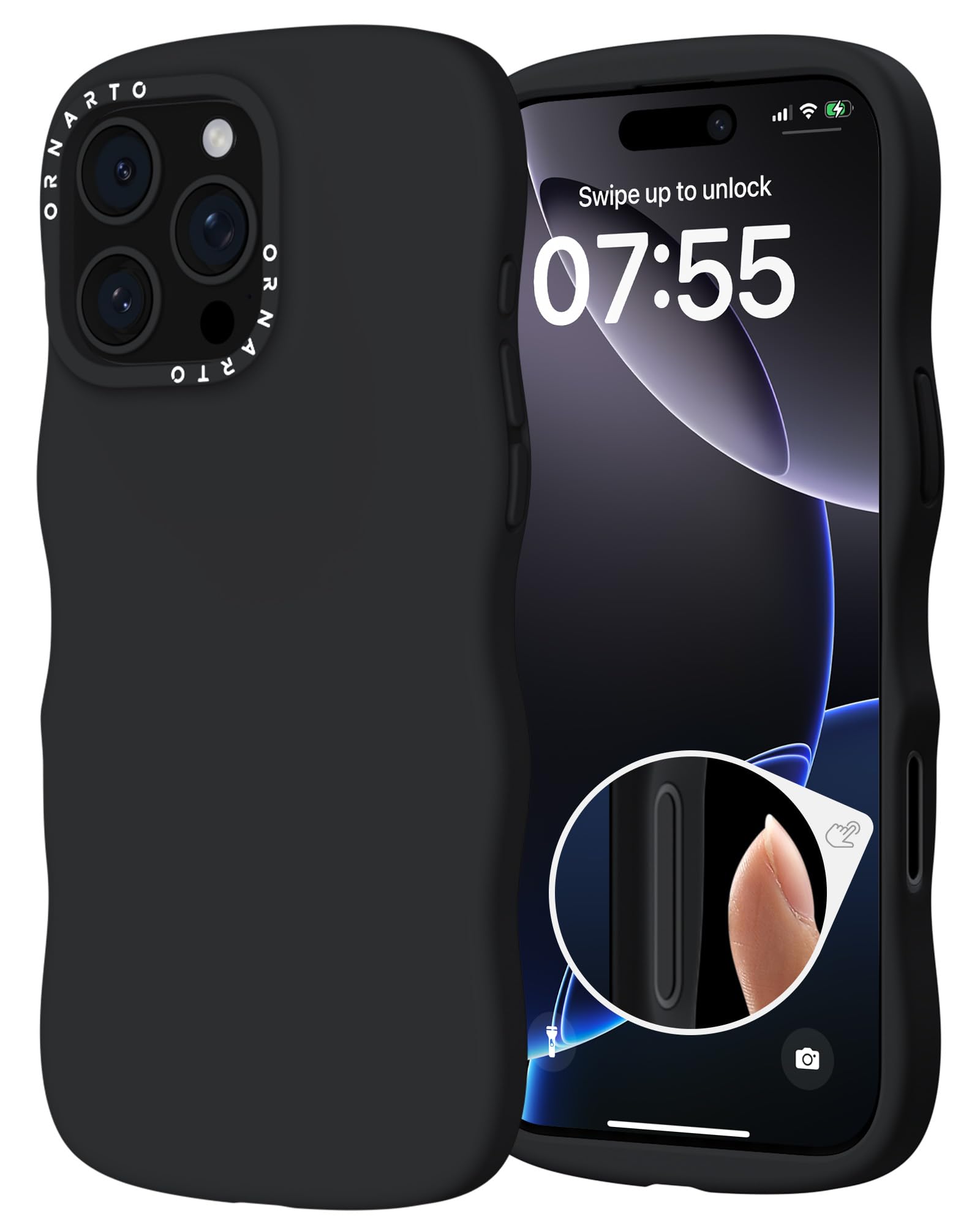 Ornarto - for iPhone 16 Pro Case 6.3", Wavy Liquid Silicone Protection Case with Camera Control Button - Black