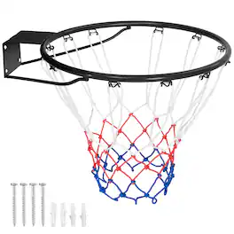Gymax - 15'' Basketball Rim Wall Door Mounted Basketball Hoop w/ All Weather Net - Black