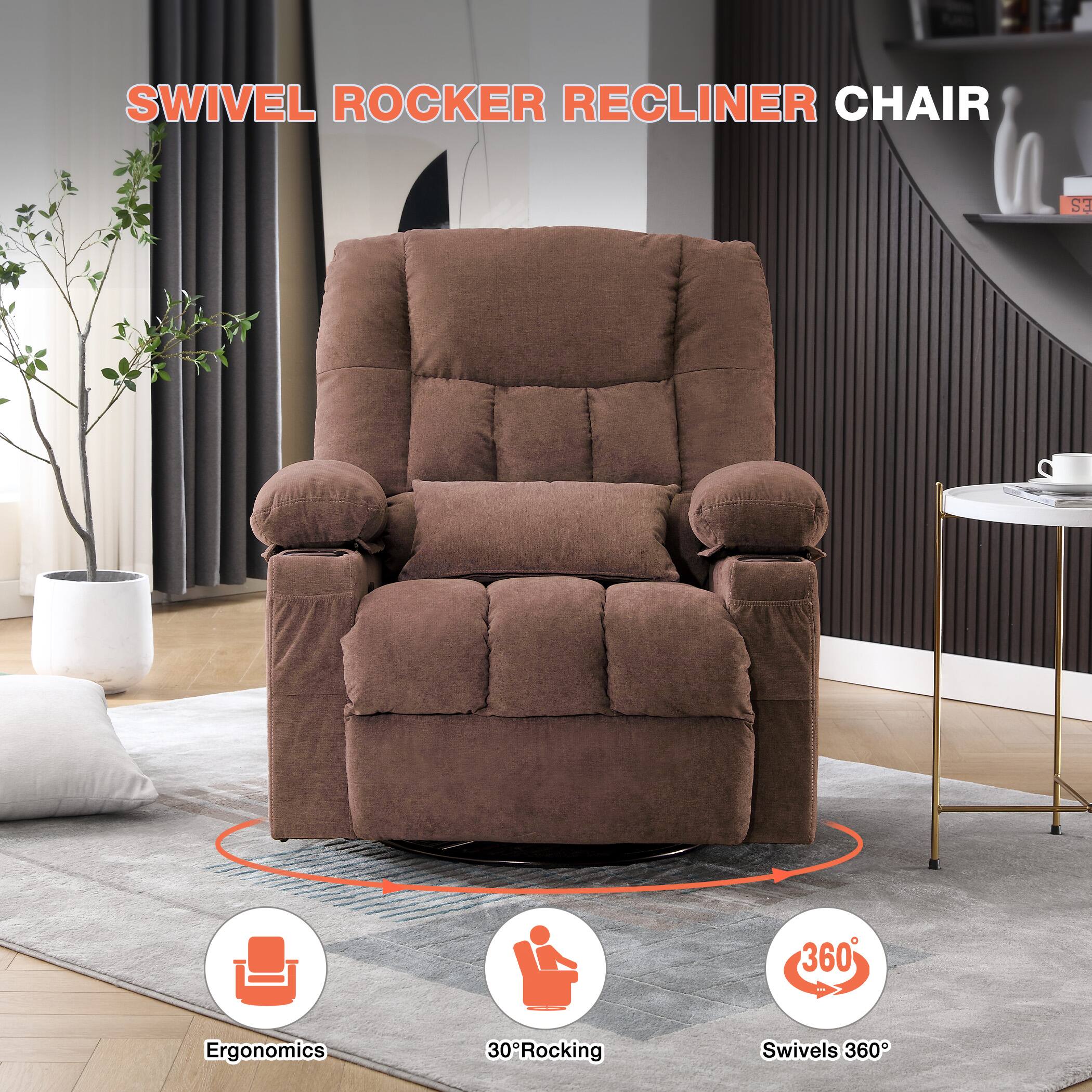 SWIVEL ROCKER RECLINER CHAIR

- Ergonomics
- 30° Rocking
- Swivels 360°