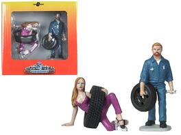 Val and Gary Tire Brigade 2 piece Figurine Set 1/18 by Motorhead Miniatures - Multicolor