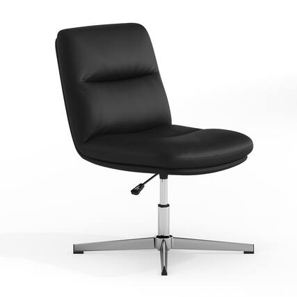 Front. Emma + Oliver - Mid-Back Swivel Office Chair with Padded Upholstery & Sturdy Frame - Black Faux Leather/Chrome Frame.