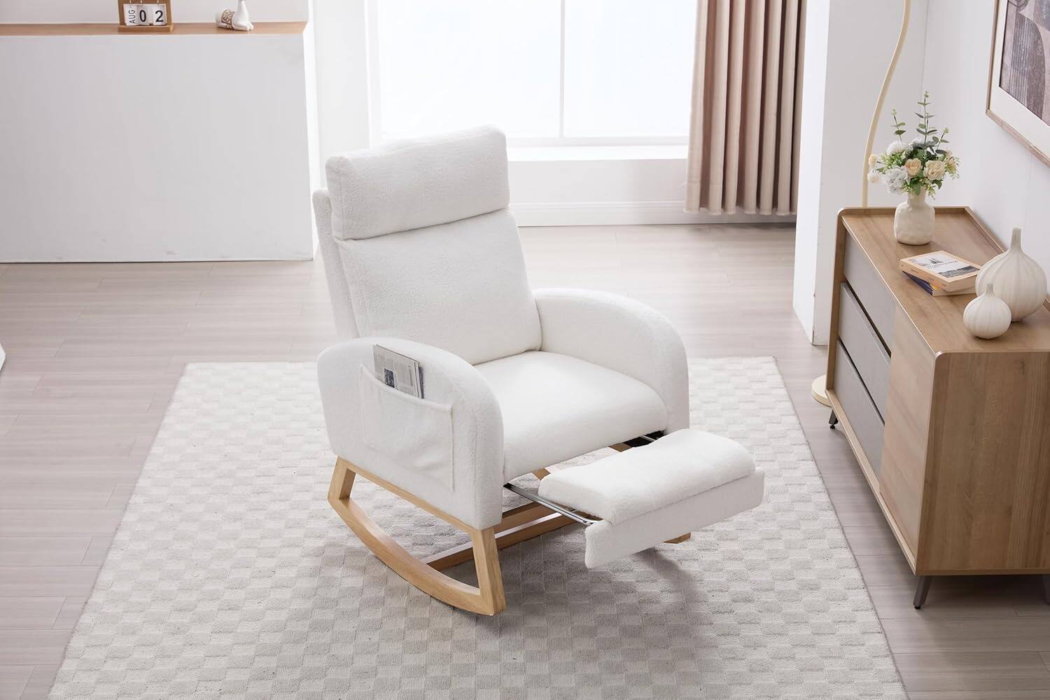 Alt View 8. Trinkets Crazed - Nursery Rocking Chair With Adjustable Footstool Modern Minimalist Sofa Chair - white.
