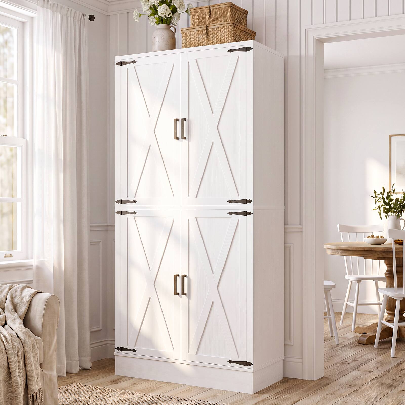 Alt View 2. Aheaplus - 70'' Tall 4-Door Kitchen Pantry Cabinet Set of 2, 63'' Width, with 2 Drawrs and Adjustable Shelves - White.