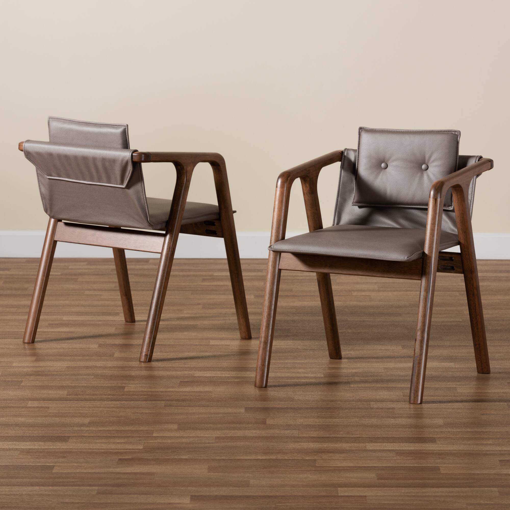 Alt View 4. Baxton Studio - Marcena Imitation Leather Upholstered and Finished Wood 2-Piece Dining Chair Set - Grey/Walnut Brown.