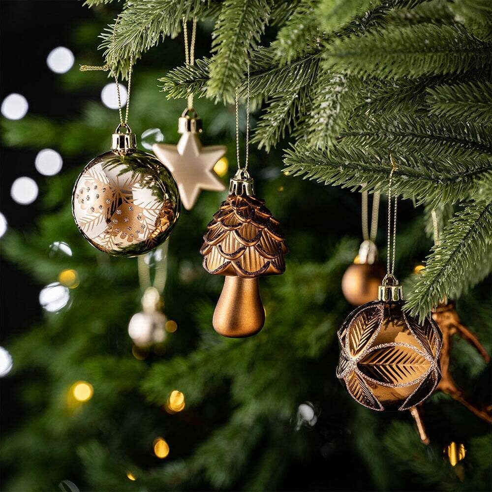 Alt View 1. OrnamentallyYou - Vintage Woodland Ornament Large Bauble Set 70 Ornaments with Woods Theme Brown and Beige Colors - Multi-colored.