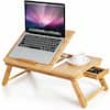 Front. Gymax - Gymax Bamboo Laptop Desk Adjustable Folding Bed Tray w/Drawer Heat Dissipation - Natural.