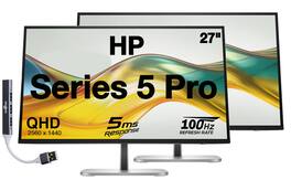 HP - Series 5 Pro 27" QHD IPS Monitor With 5ms Response Time, Anti Glare, Flicker Free, Displayport, HDMI & DKZ 2 Pack - Silver/Black