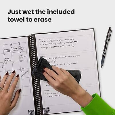 Just wet the included towel to erase

- Stay consistent with workouts
- Do something exciting once a week
- Stay consistent with cleaning
- Complete 20 workouts this month
- Keep clean & organized

- Make a plan
- Keep track
- Keep experience