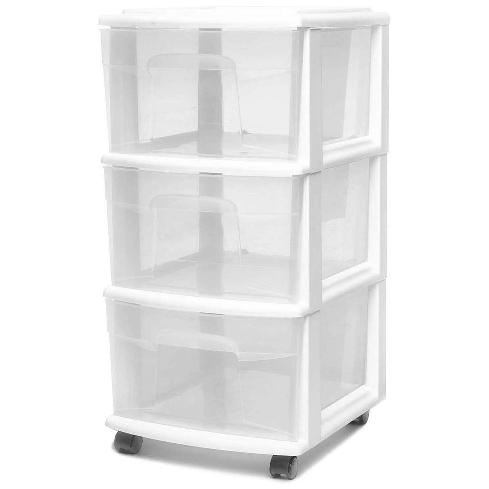 Alt View 8. Homz - Homz Plastic 3 Drawer Medium Storage Tower, Clear Drawers/White Frame (2 Pack).