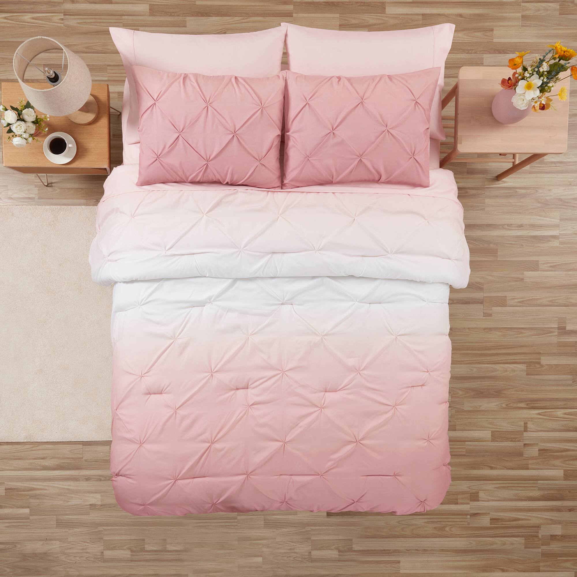 Angle. Sweet Home Collection - 7 Piece Loralie Bed in a Bag Comforter & Sheet Set - Queen - Blush.