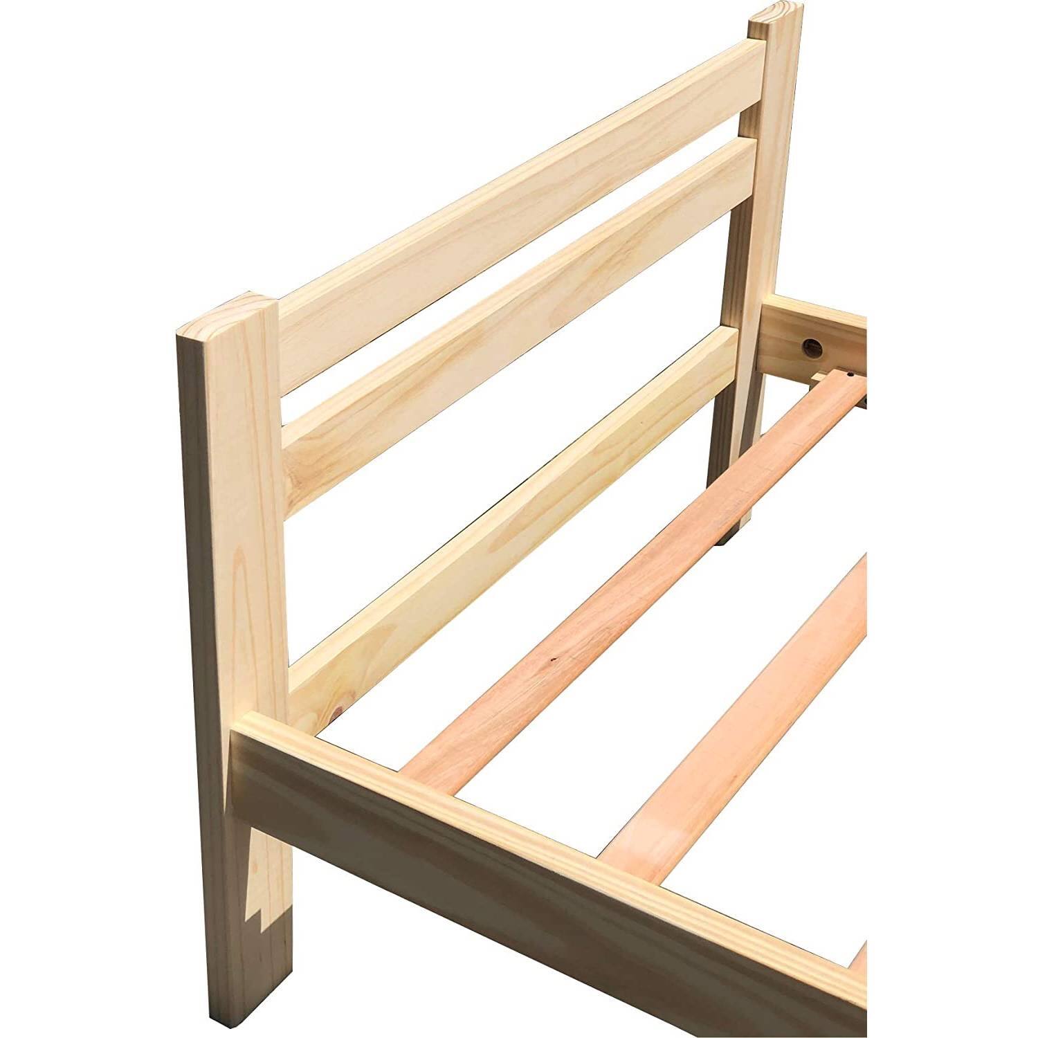 Back. Hivvago - Hivvago Twin size Unfinished Solid Pine Wood Platform Bed Frame with Slatted Headboard - Natural.
