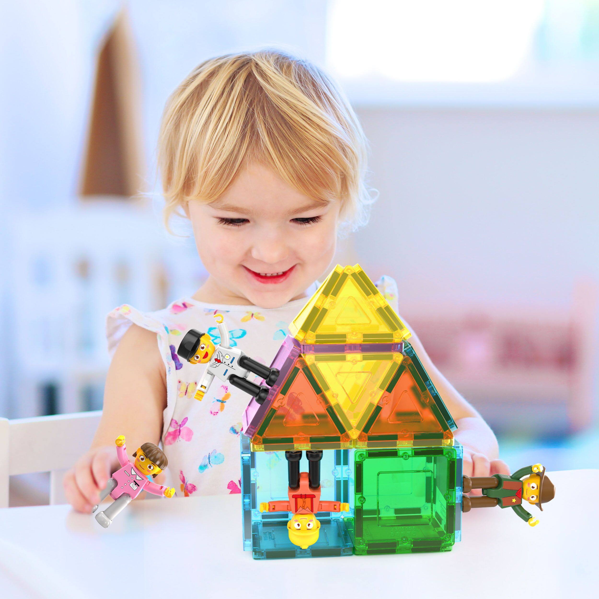 Alt View 3. PicassoTiles - PicassoTiles 4 PC Construction, Police Officer, Cowboy, Nurse, Character Set for Boys & Girls 3+.