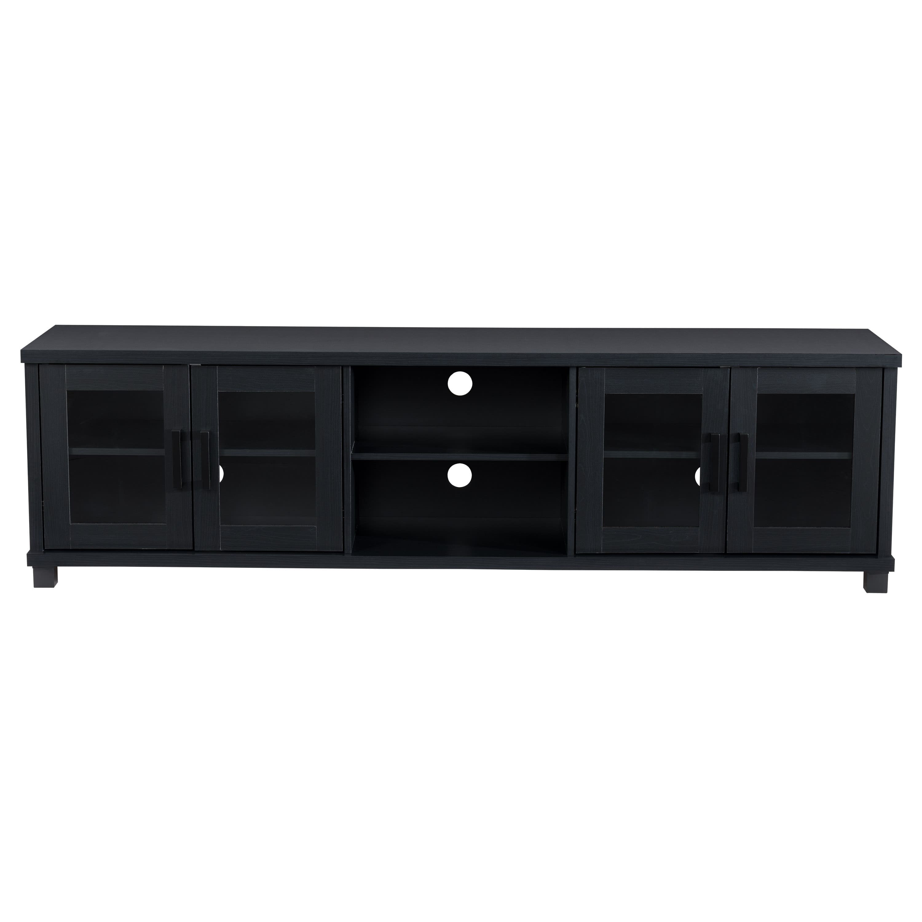 CorLiving - Fremont TV Bench with Glass Cabinets for Most TVs up to 95" - Ravenwood Black - Front_Zoom