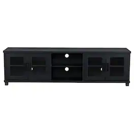 CorLiving - Fremont TV Bench with Glass Cabinets for Most TVs up to 95" - Ravenwood Black