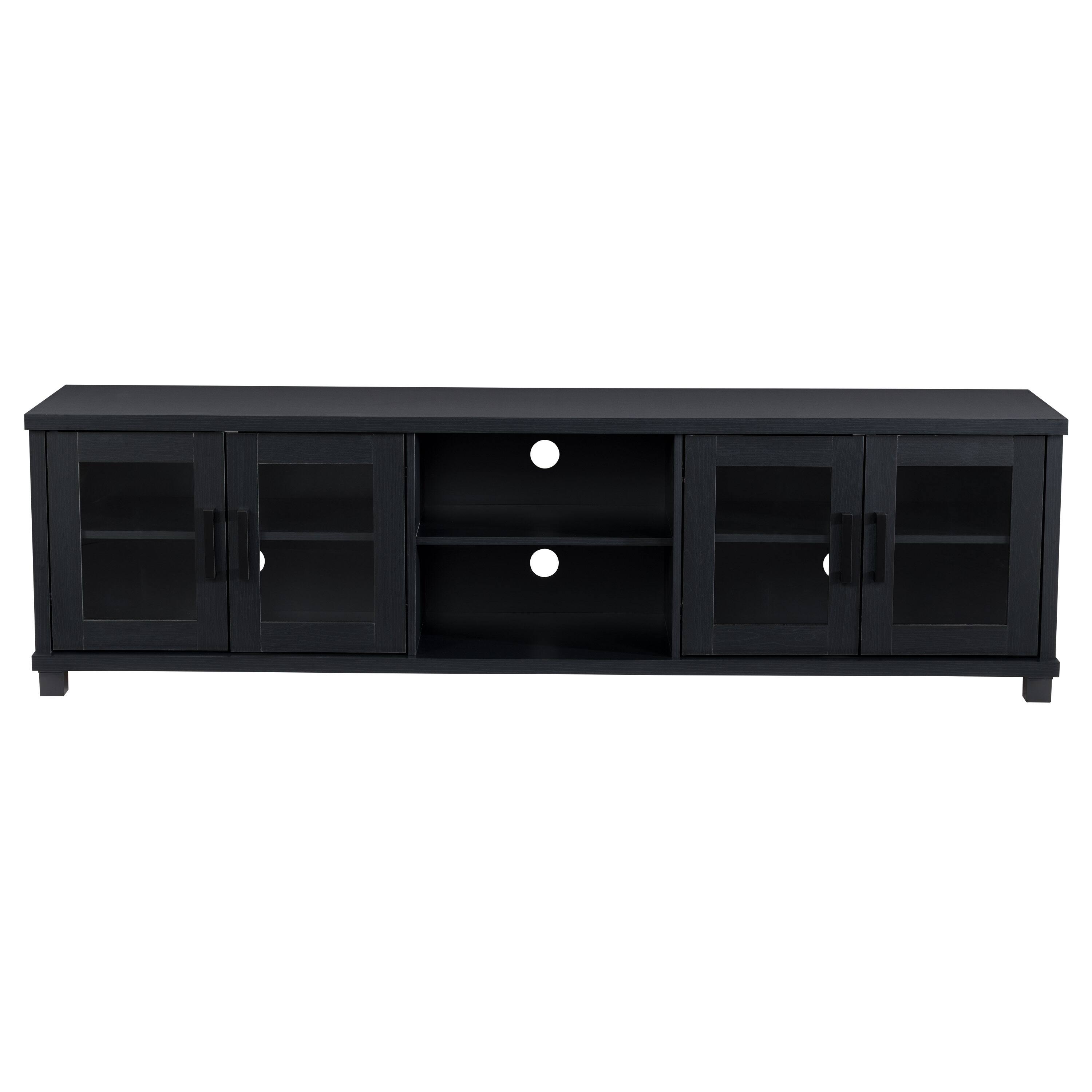 Front. CorLiving - Fremont TV Bench with Glass Cabinets for Most TVs up to 95" - Ravenwood Black.