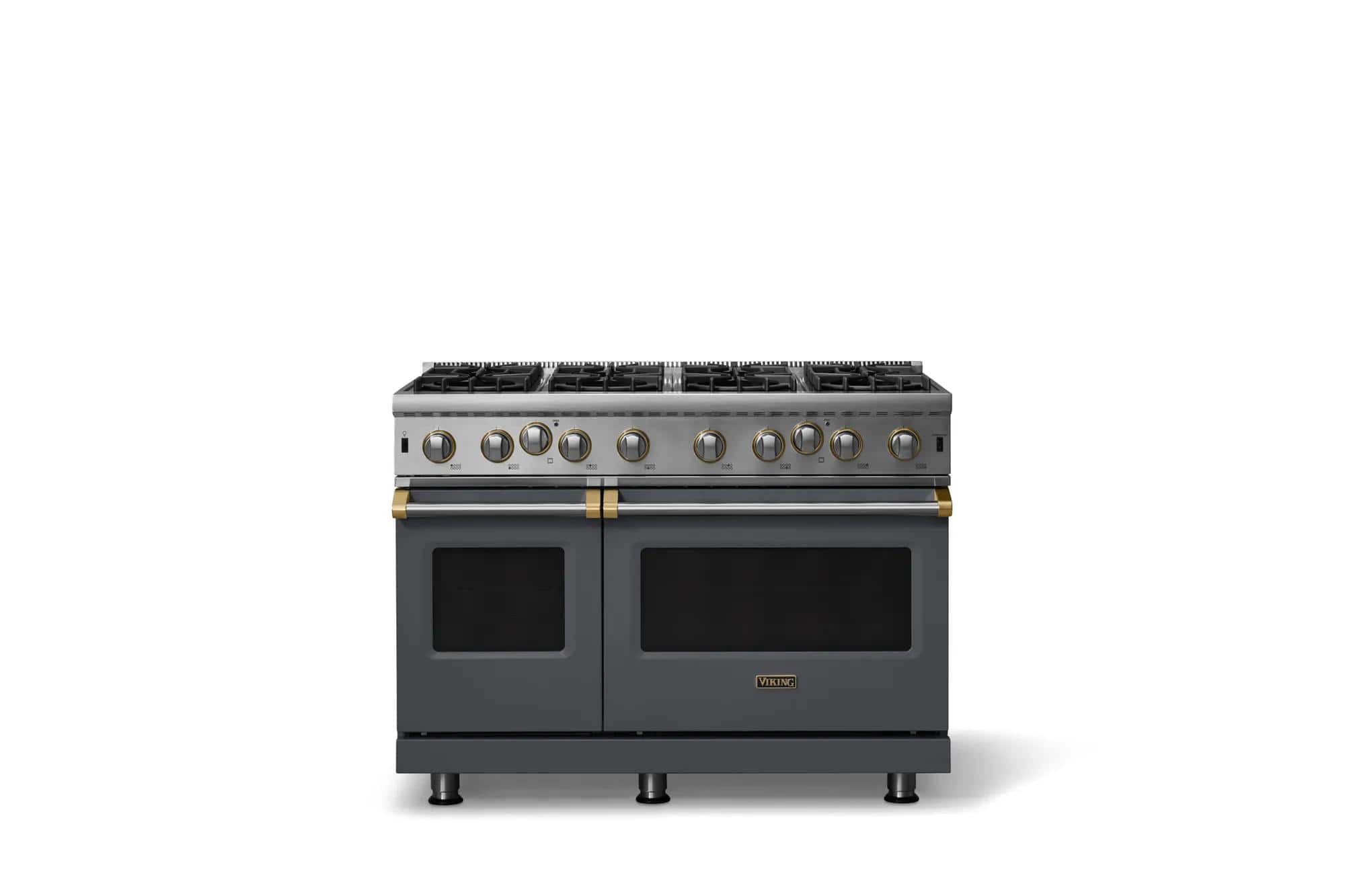 Viking - 48 in. Wide 8 Burner Pro 5 Series 6.1 Cu. Ft. Freestanding Gas Convection Range - Cast Black w. Brushed Brass - Cast Black