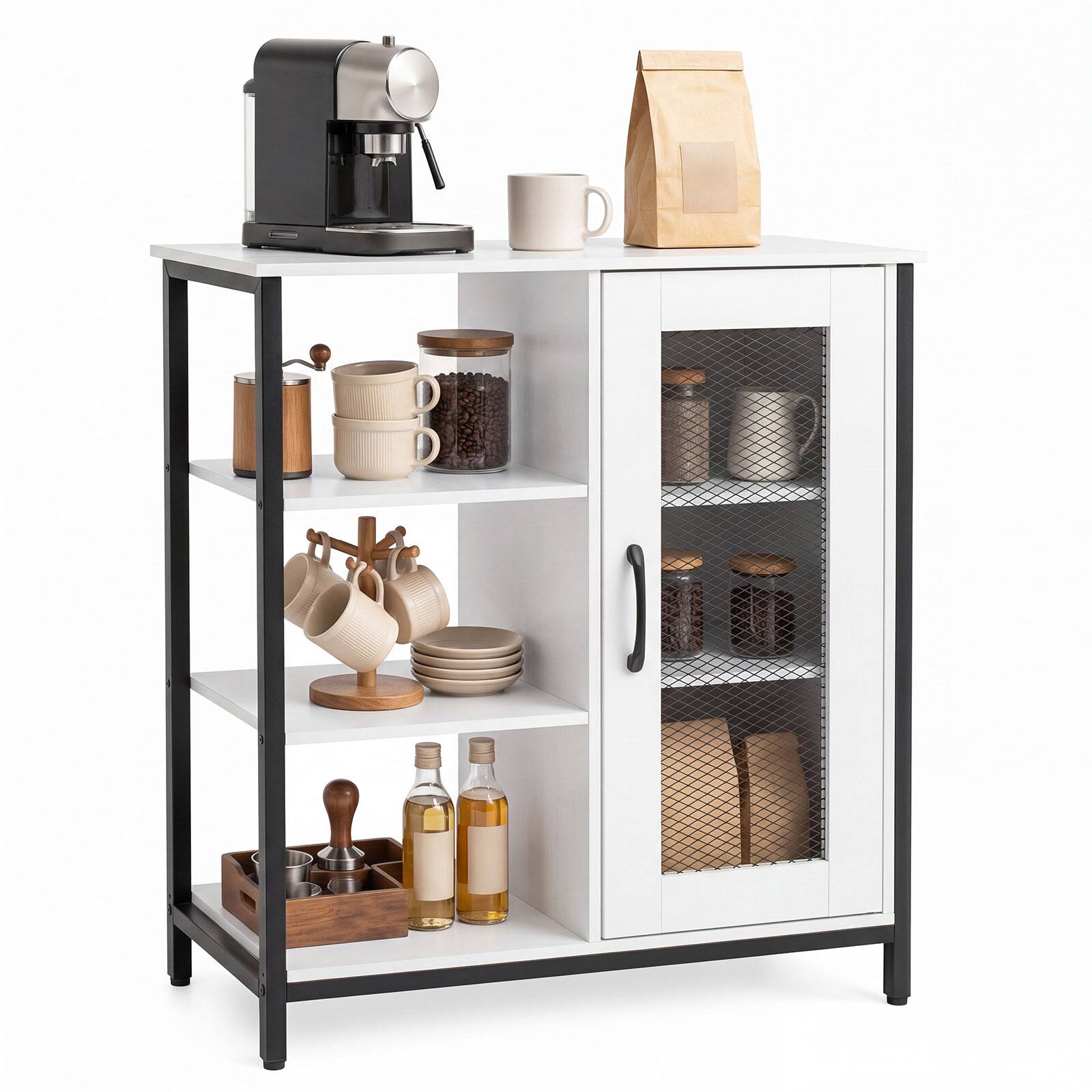 Alt View 1. Costway - Costway Buffet Sideboard Cabinet with 3 Open Shelves 2 Adjustable Shelves Anti-Tipping Kits - White.
