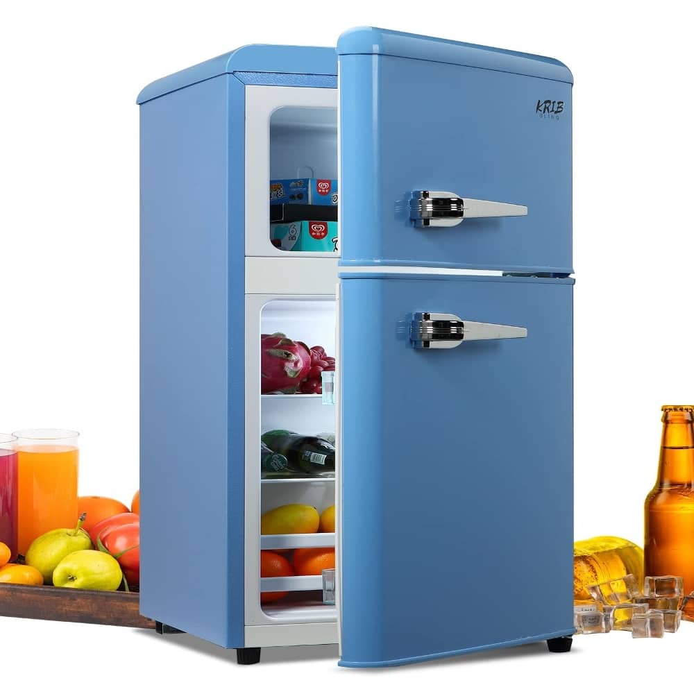 Loheer - Mini Fridge With Freezer Compact Refrigerator Two Door Small Refrigerator For Dorm Office - Blue