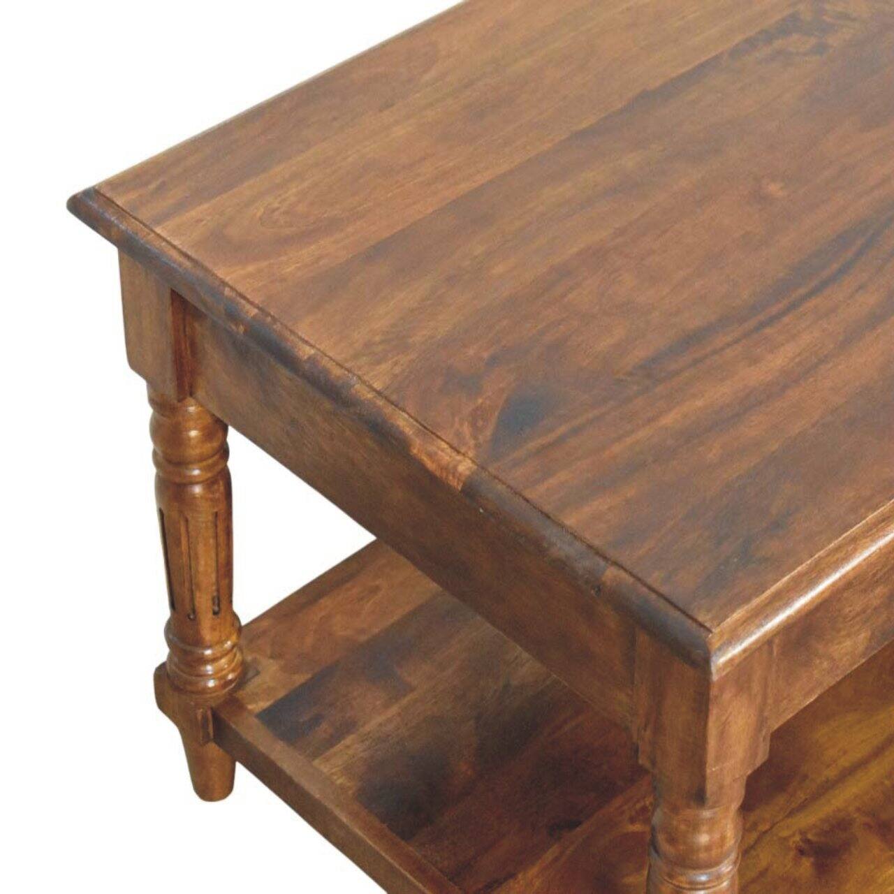 Alt View 2. Artisan Furniture - Artisan Furniture Solid Wood Turned legs Chestnut Coffee Table, 2 Drawers, Brown - Brown.