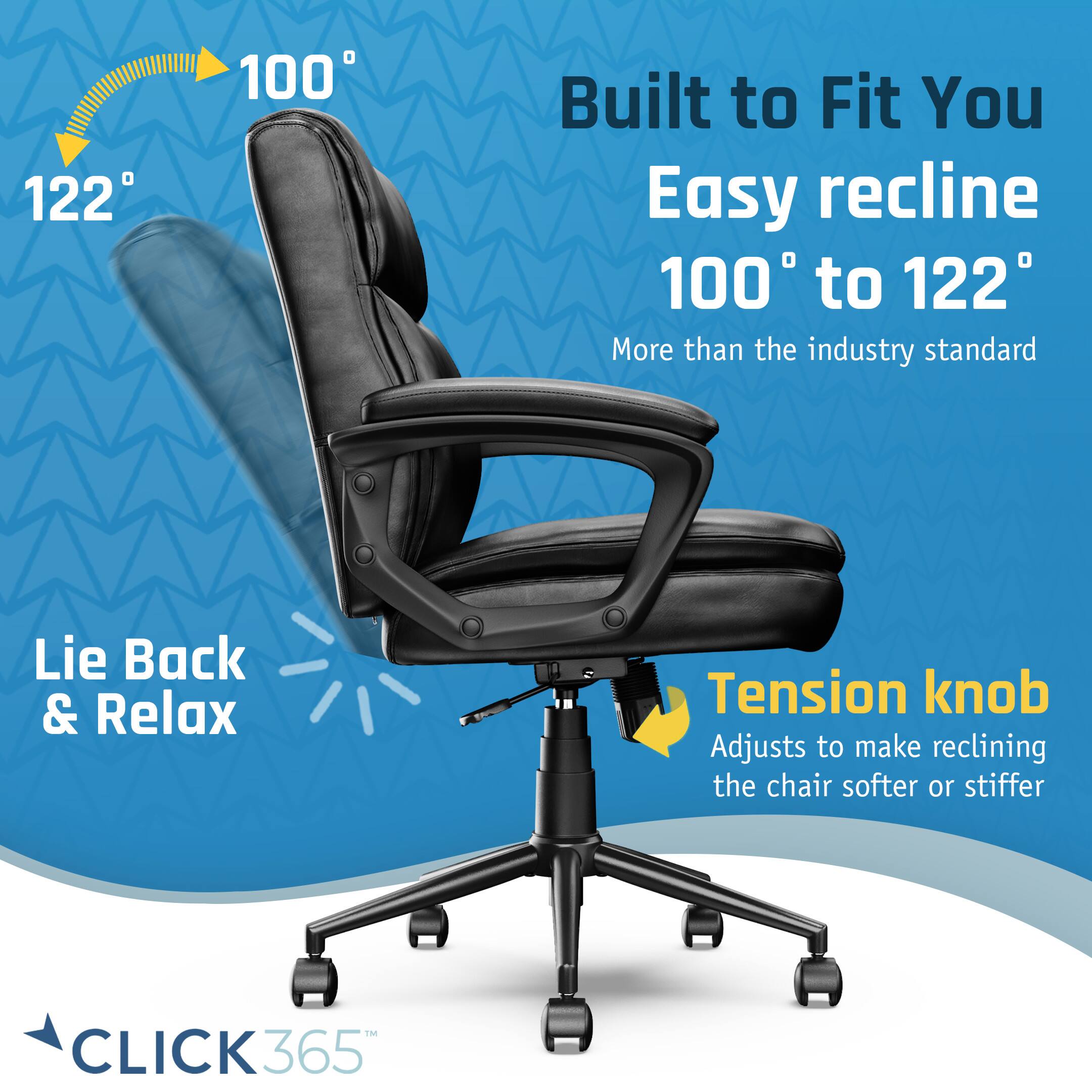 Alt View 12. Click365 - Transform 2.0 Extra Comfort Ergonomic Mid-Back Desk Chair - Black.