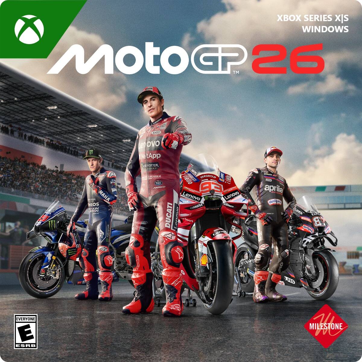 XBOX SERIES X|S WINDOWS  
MotoGP™ 26  
EVERYONE ESRB  
MILESTONE  
Lenovo  
NetApp  
DUCATI  
MAHA  
APRILIA  
EVERYONE  
ESRB  
MILESTONE - E (Everyone)