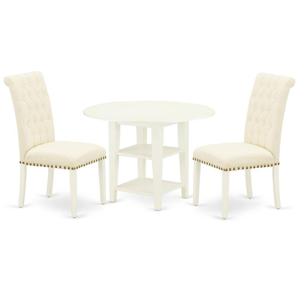 Back. East West Furniture - Dining Room Set Linen White - Brown.