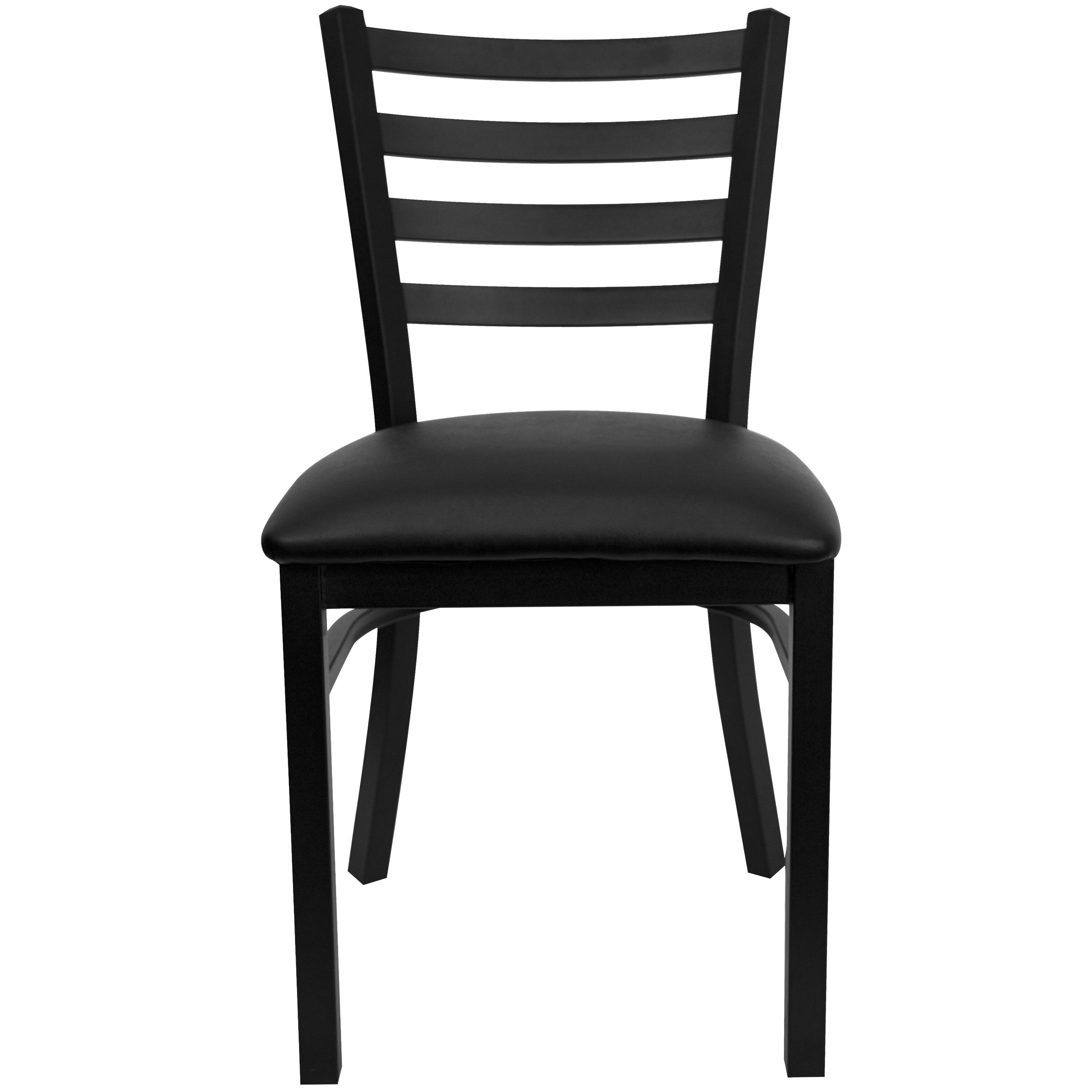 Alt View 7. Emma + Oliver - Ladder Back Metal Restaurant Dining Chair - Black Vinyl Seat/Black Metal Frame.