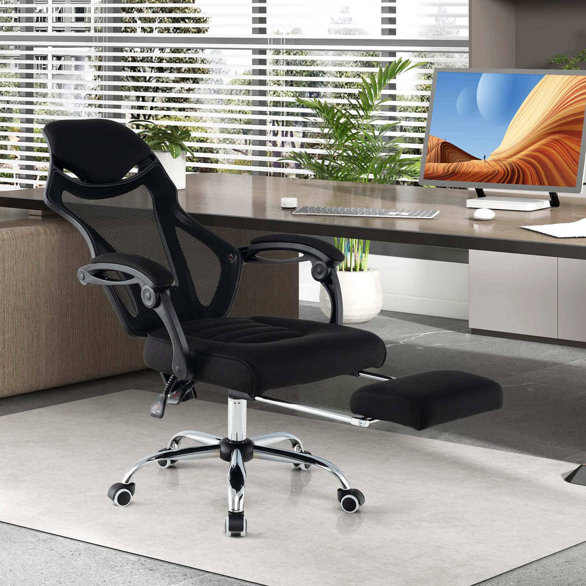 Alt View 3. Costway - Costway Ergonomic Mesh Office Chair with Footrest Height-Adjustable & Tilting Backrest - Black.