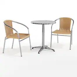 Emma + Oliver - 23.5" Round Aluminum Garden Patio Table Set with 2 Rattan Chairs - Beige