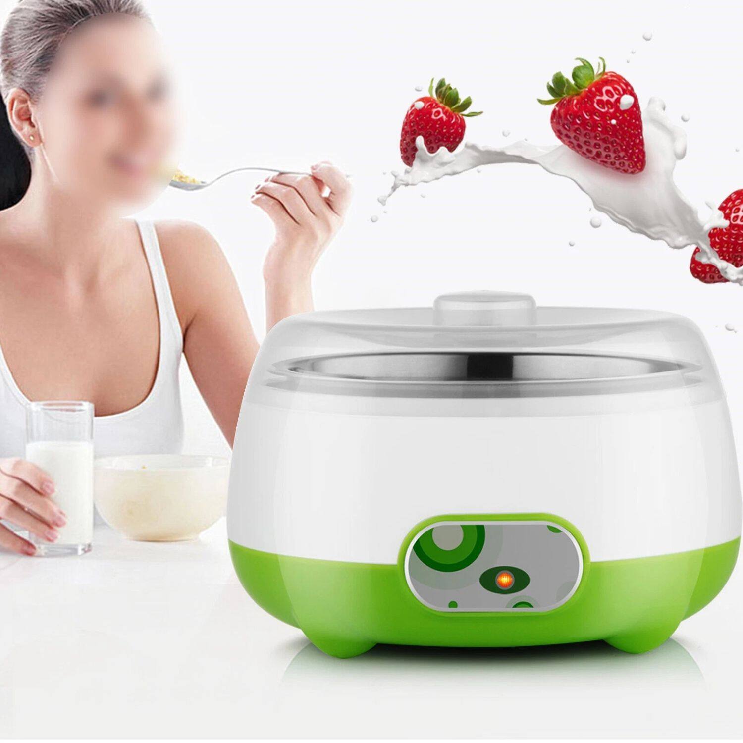 Left. Stock Preferred - Automatic Yogurt Maker Machine with Stainless Steel Inner Pot - Green.