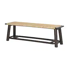 Ropilly - 59 Inch Solid Wood Rattan Bench Farmhouse Modern Entryway Bench Indoor Covered Outdoor - Walnut