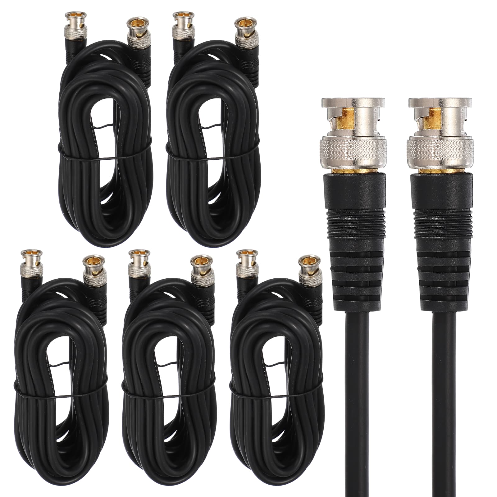 Unique Bargains - 5pcs BNC Male to BNC Male Coaxial Cable 5M RG59 75-3 for DVR CCTV Camera Monitor - Black