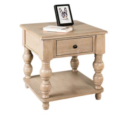 Front. Manhattan Lane - Cherie Square End Table, 1 Drawer, Shelf, Light White Wash, 24 Inch - White Wash Brown, Black.