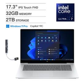 HP - Omnibook 7 Laptop 17.3 FHD Display (Ultra 7-258V, 32GB, 2TB SSD, Intel Arc 140V, Win 11 Pro) w/USB Hub - Silver